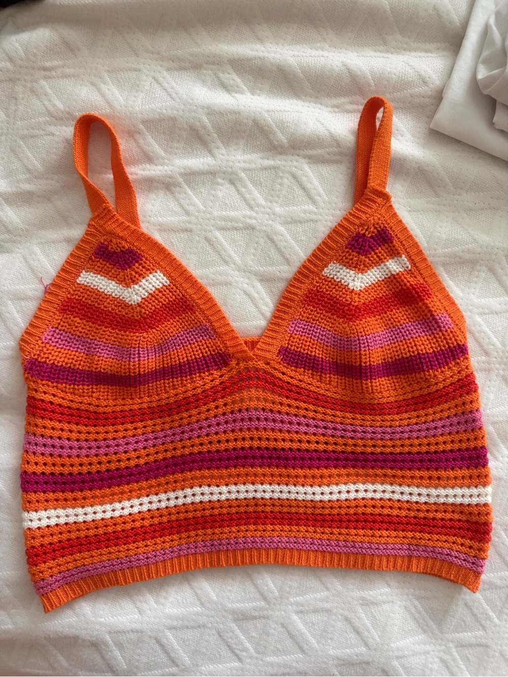 No Comment Striped Crocheted Bralette Top - Orange Pink Red Purple